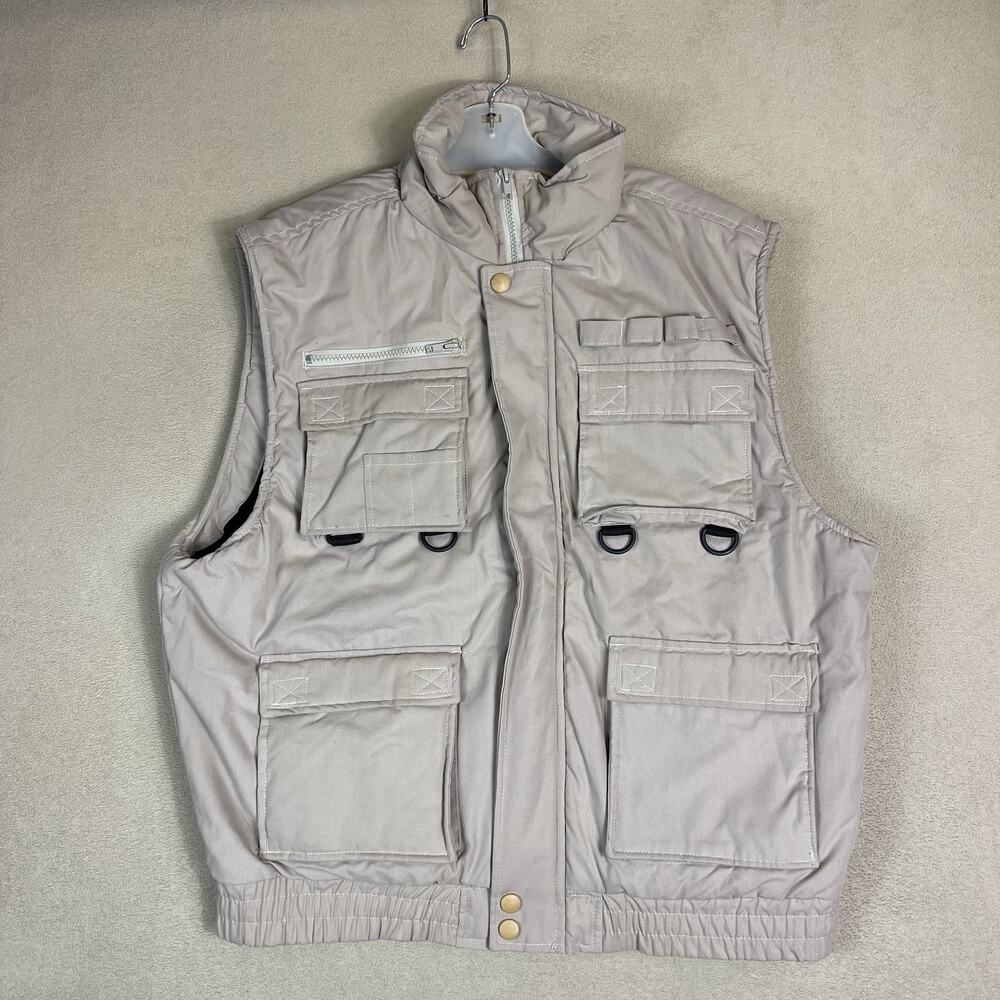 Haband Stag Hill Vest Mens L Khaki Lined Full Zip Fishing Hunting Cargo Jacket